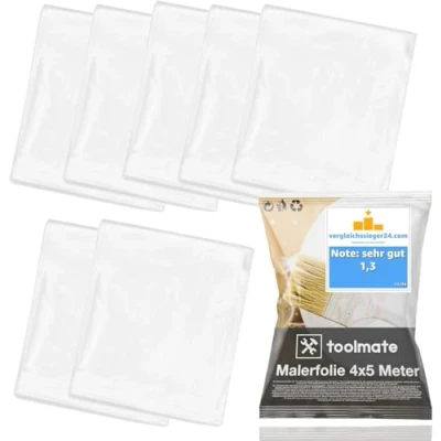 Abbildung von 6x Abdeckfolie Maler extra stark &amp; dick Malerfolie transparent 4x5 Meter Malerplane/Abdeckplane Baufolie optimal für Umzug Renovierung