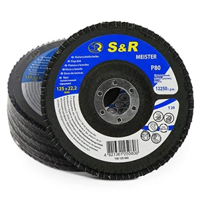 Abbildung von S&amp;R Schleifscheibe Fächerschleifscheiben für Winkelschleifer Körnung 80, 125 x 22,2 mm, (Set, 5 St., teilig), Lamellen Schruppscheiben, zum Schleifen von Holz, Metall, Stahl
