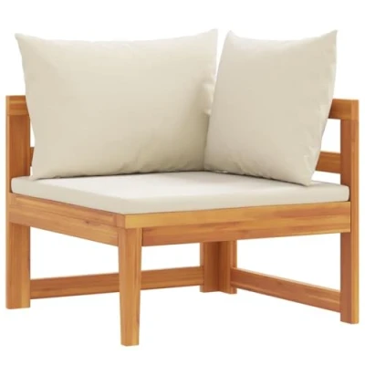 Abbildung von vidaXL Akazienholz Massiv Ecksofa mit Cremeweißen Kissen Gartensofa Sofa Lounge Gartenmöbel Einzelsofa Holzsofa Sessel Outdoor Terrasse