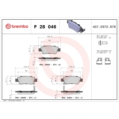 Abbildung von BREMBO P 28 046 Bremsbelagsatz mit akustischer Verschleißwarnung Bremssattelschrauben Zubehör HONDA: CR V 4, 3