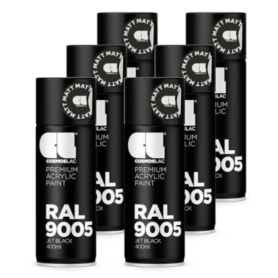 Abbildung von COSMOS LAC Sprühlack Sprühdose 400ml Sprühfarbe für den DIY Bereich, geeignet alle Oberflächen Lackspray 6, RAL 9005 schwarz matt