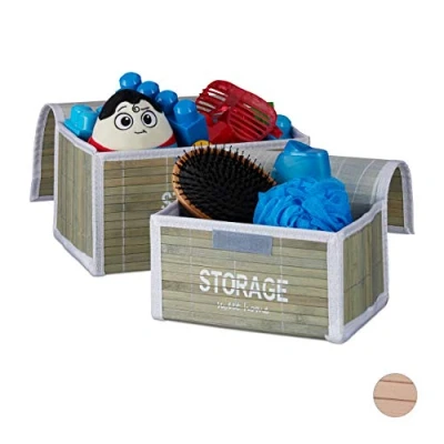 Abbildung von Relaxdays Aufbewahrungskorb 2er Set, Aufbewahrungsbox Bad, verschließbare Regalkörbe, Bambus, HBT: 15x26,5x19 cm, grün