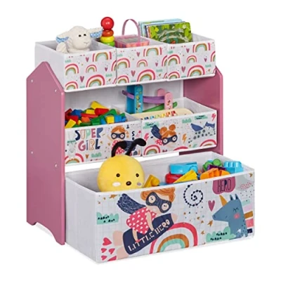 Abbildung von Relaxdays Kinderregal mit 6 Aufbewahrungsboxen, HxBxT: 66 x 63 30 cm, Mädchen, Spielzeugregal fürs Kinderzimmer, bunt