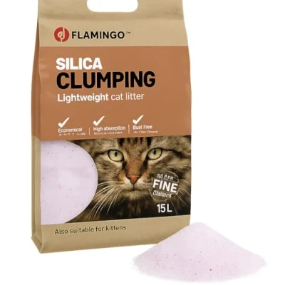 Abbildung von Flamingo Katzenstreu neutraler Duft Kohlegranulat 17l für 20 Wochen Herkunft aus Kanada neutralisiert unangenehme Gerüche sanft die Pfoten