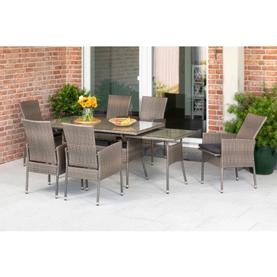 Abbildung von MERXX Garten Essgruppe &quot;Sevilla&quot;, (7 tlg.), 6 Sessel mit SItzkissen, ausziehbarer Tisch, steinbeige