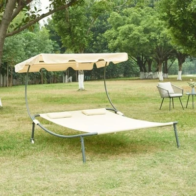 Abbildung von casa.pro Doppelliege Avigliano Gartenliege für 2 Personen 200 x 134 cm Outdoor Liege mit Sonnendach wetterfest Sonnenliege Relaxliege Beige