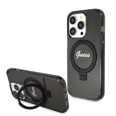 Abbildung von Guess iPhone 15 pro max Back Cover case Compatible with Magsafe and Script Logo Apple (Schwarz)