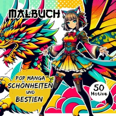 Abbildung von Pop Manga Schönheiten und Bestien Malbuch: Das perfekte Geschenk für Teenager, Mädchen, Jungen Junggebliebene: 50 bezaubernde Designs zum Ausmalen Entspannen