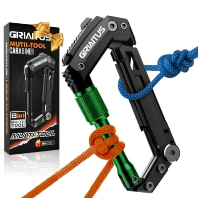 Abbildung von Camping Zubehör 8en1 Karabiner Multitool Vatertagsgeschenk für Papa Geschenke Männer Outdoor Gadgets mit Flaschenöffner Lineal Säge Schraubendreher