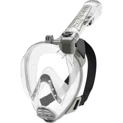 Abbildung von Cressi Unisex Adult Duke Full Face Mask Schnorchel Dry Vollgesichtsmaske Wide Vision mit Action Cam Halterung, Transparent/Silber, M/L