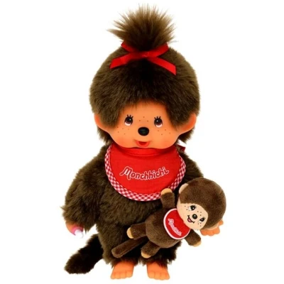 Abbildung von Monchhichi Plüschfigur Mädchen mit Mini Monchi 20 cm Puppe rotem Latz