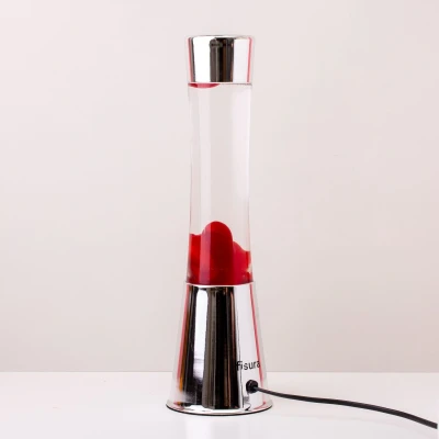 Abbildung von FISURA Lavalampe rot. Silberner Sockel verchromte, transparente Flüssigkeit und rote Lava. mit Ersatzbirne. 11 x 39,5 zentimeter.