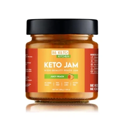 Abbildung von BeKeto Keto Marmelade Juicy Peach 200g Low Carb freundliche vegan, glutenfrei, natürlich und absolut zuckerfrei.