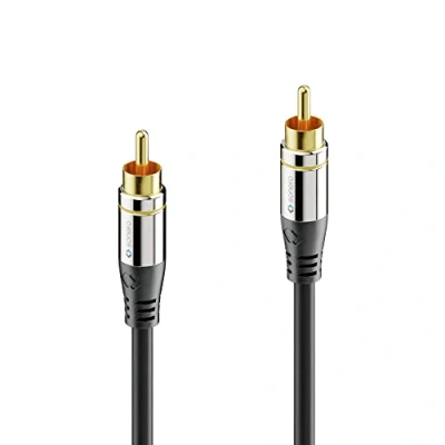 Abbildung von Sonero® Premium Cinch Kabel, 10,0 m, 1 x Stecker auf Stecker, Subwoofer, Verstärker, Beamer, AV Receiver, Schwarz