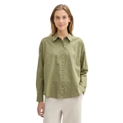 Abbildung von TOM Tailor Denim MIT Gepunkteter Struktur Hemdbluse, Damen, Größe: XL, Greyish green