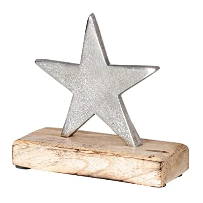 Abbildung von levandeo Stern 12x12cm Metall Mango Silber Braun Tischdeko Holz Metallstern Dekoration Deko Aufsteller Weihnachten Wohndekoration Geschenk