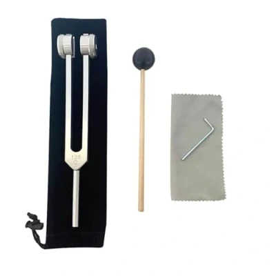 Abbildung von LeSage Otto 128 Hz Biosonics Gewichtete Stimmgabel Diapason Medizinische Hertz Stimmgabeln für Heilung Sonic Slider mit Silikonhammer Reinigungstuch