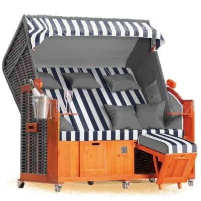 Abbildung von Strandkorb Hanse Ostsee 2,5 Sitzer Klassik XXL 160cm breit Volllieger bereits montiert inkl. Strandkorbrollen ideal für Zuhause, Balkon und Terrasse