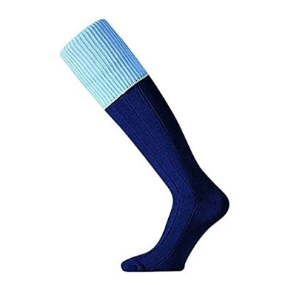 Abbildung von Mitre Mercury Kontrast Fußballsocken für Kinder Fußballmannschaft Kit leichte, lange Sportsocke atmungsaktiv, Marineblau/Himmelblau, Mini (30 34)