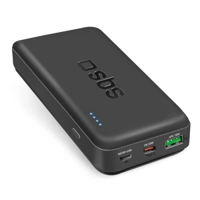 Abbildung von SBS PowerBank 20K Fast, 20.000 mAh Power Delivery, 20 W Schnellladung, Adaptive Fast Charge (AFC), Status LED, USB C, A, Ladegerät für iPhone, iPad, AirPods, Samsung, Tablet, Smartphone