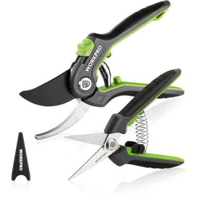 Abbildung von WORKPRO Gartenschere Set 2 tlg, 210mm SK5 Bypass Astschere für frische Zweige, 160mm Ernteschere Pflückschere Blume und Frucht, Pflanzenschere Baumschere Rosenschere Blumenschere Gartenarbeit