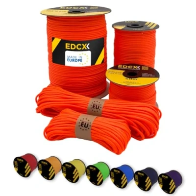 Abbildung von EdcX Paracord 4 mm, 35+ Volltonfarben (10 m, 15 30 50 100 300 m) Ideal zum Basteln, Camping, Outdoor 100% Nylonseil mm Taktische Schnur 550 Typ III (Sofit Orange,