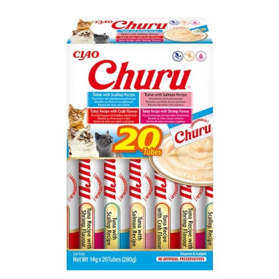 Abbildung von Inaba Churu Puree Katzensnack Multipack Thunfisch &amp; Meeresfrüchte 20 Stück