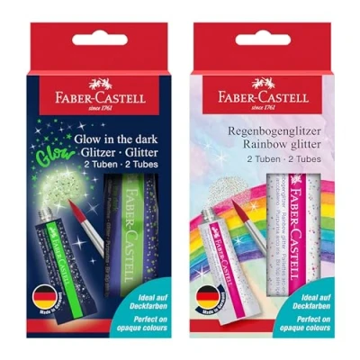 Abbildung von FABER CASTELL 205213 Glitzer Regenbogen und Glow In The Dark, je 2 x 12 ml, zum Malen Basteln