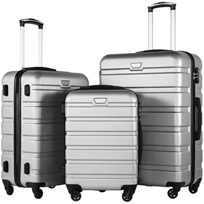 Abbildung von COOLIFE Hartschalenkoffer Trolley Rollkoffer Reisekoffer Kofferset Handgepäck mit TSA Schloss und 4 Rollen (Helles Silber, Koffer Set)