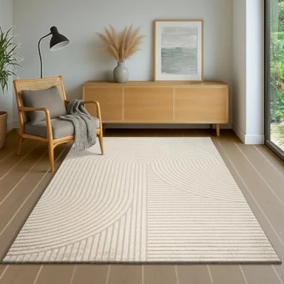 Abbildung von the carpet Everest moderner Kurzflor Teppich Wohnzimmer Schlafzimmer mit Hoch Tief Effekt, 3D hohe Flordichte und angenehm weich, Panglao Design, Beige, 160 x 230 cm