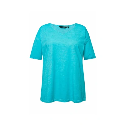 Abbildung von Ulla Popken Colddyed Short Sleeve Vneck Tshirt basic, Damen, Größe: 46/48, Deep aqua