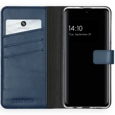 Abbildung von Samsung Galaxy A51 Hülle Echtleder Selencia Klapphülle Handyhülle Blau