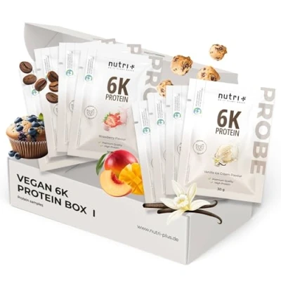 Abbildung von Nutri + Protein Proben Set (8x 30 g) Proteinpulver Mix Probierpaket 6k Eiweißpulver Probierset Sample Probierpack Eiweiß