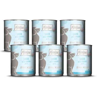Abbildung von MjAMjAM Premium Nassfutter für Hunde Junior saftiges Hühnchen mit Ei, 6er Pack (6 x 800 g), naturbelassen extra viel Fleisch