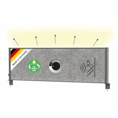 Abbildung von MAUL Tisch Trennwand Akustik MAULconnecto Uplight mit LED Licht Leiste 160x50cm Raumteiler für Büro und Schreibtisch Raumtrenner Lampe Klemmfuß Ideal als Sichtschutz Schallschutz