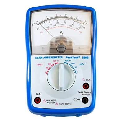 Abbildung von PeakTech Analog Amperemeter; Cat III 600V; Max. 10A AC/DC; 5mA/ 50mA/ 500mA/ AC DC; analoges Instrument, 1 Stück, P 3203