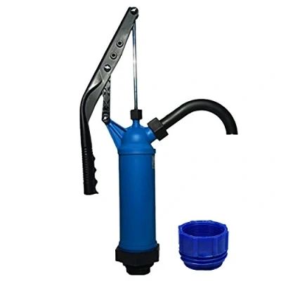 Abbildung von ABACUS® Fasspumpe Vario mit variablem Hub + Adapter blau für Gewinde S70x6 geeignet Alkohole, Benzin, Diesel, milde Laugen und Säuren Handpumpe Hebelfasspumpe Ölpumpe Kerosinpumpe (7219)