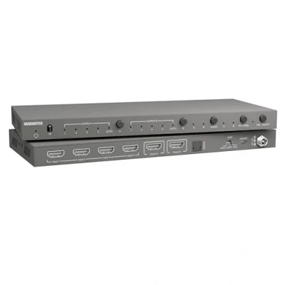 Abbildung von HDMI Matrix 4x2 Switch Marmitek MS420 4K 60Hz 4 in 2 Out ARC Optischer Ausgang Integrierter Audio Extraktor Downscaler HDR 4:4:4 Dolby und DTS:X EDID