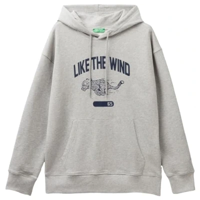 Abbildung von United Colors of Benetton Printed Kapuzenpullover, Herren, Größe: Large, Grey