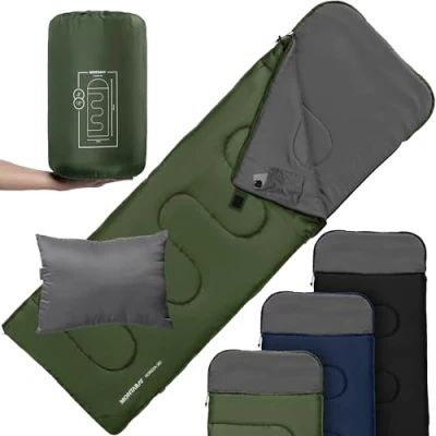 Abbildung von MONTARAY Deckenschlafsack mit Kapuze bis 5C INKL. KISSEN Outdoor Winter Schlafsack &amp; Sommer 280GSM 3 4 Jahreszeiten Hütten Schlafsäcke Damen Herren Sleeping Bag warm, ultra leicht