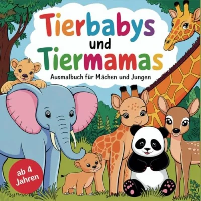 Abbildung von Tierbabys und Tiermamas: Ausmalbuch für Mädchen Jungen ab 4 Jahren