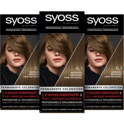 Abbildung von Syoss Color Coloration 6_1 Natürliches Dunkelblond (115 ml), permanente für bis zu 10 Wochen Farbintensität und 80 % weniger Haarbruch*