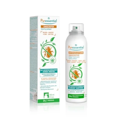 Abbildung von Puressentiel Reinigend Ungeziefer Textilspray mit ätherischen Ölen behandelt alle Textilien und Möbel, die von Milben, Wanzen, Flöhen Motten befallen sind 150 ml