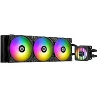 Abbildung von ENERMAX LIQMAXFLO 420mm CPU AIO Liquid Cooler (LGA 1700, 1200, AM5, AM4) Xtreme Dual Chamber Pumpe ARGB VRM Wasserblocklüfter 420W+ TDP (3x 140 PWM Silent Flow Fan); ELC LMF420T ARGB, schwarz