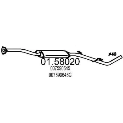 Abbildung von MTS 01.58020 Mittelschalldämpfer 1561 PEUGEOT: 307 Schrägheck, SKODA: FELICIA 1 Pickup, Favorit 2