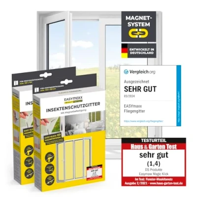 Abbildung von EASYmaxx Insect Protect Fliegengitter Fenster mit Magnetbefestigung zuschneidbares Moskitonetz Insektenschutz bis 130 x 150 cm Mückenschutz Magnet leichte Montage [2 Stück]