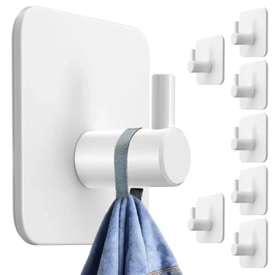 Abbildung von 4smile Handtuchhalter ohne Bohren, 8er Set Weiße Edelstahl Klebehaken als Handtuchhaken, wasserdichte Haken selbstklebend Rostfreie Badezimmer Handtuchhalter, für Bad und Küche