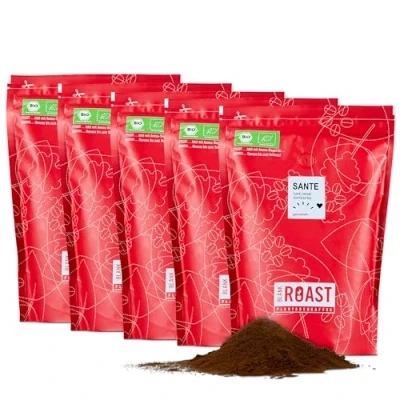 Abbildung von Blank Roast SANTE 1kg (5er Pack) Bio Kaffee gemahlen &amp; koffeinfrei 100% Arabica aus Peru schonend umweltfreundlich entkoffeiniert säurearm mit voller Crema für jede Zubereitungsart