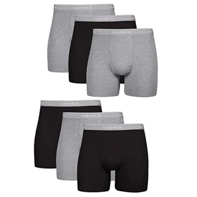 Abbildung von Hanes Herren Boxershorts, ohne Etikett, Retroshorts, 6er Pack, Schwarz/Grau, X Large