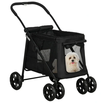 Abbildung von PawHut Hundebuggy Hundewagen, faltbarer Hundetrolley, mit Kissen, Netzfenster, (1 tlg), für Garten, Balkon, Schwarz